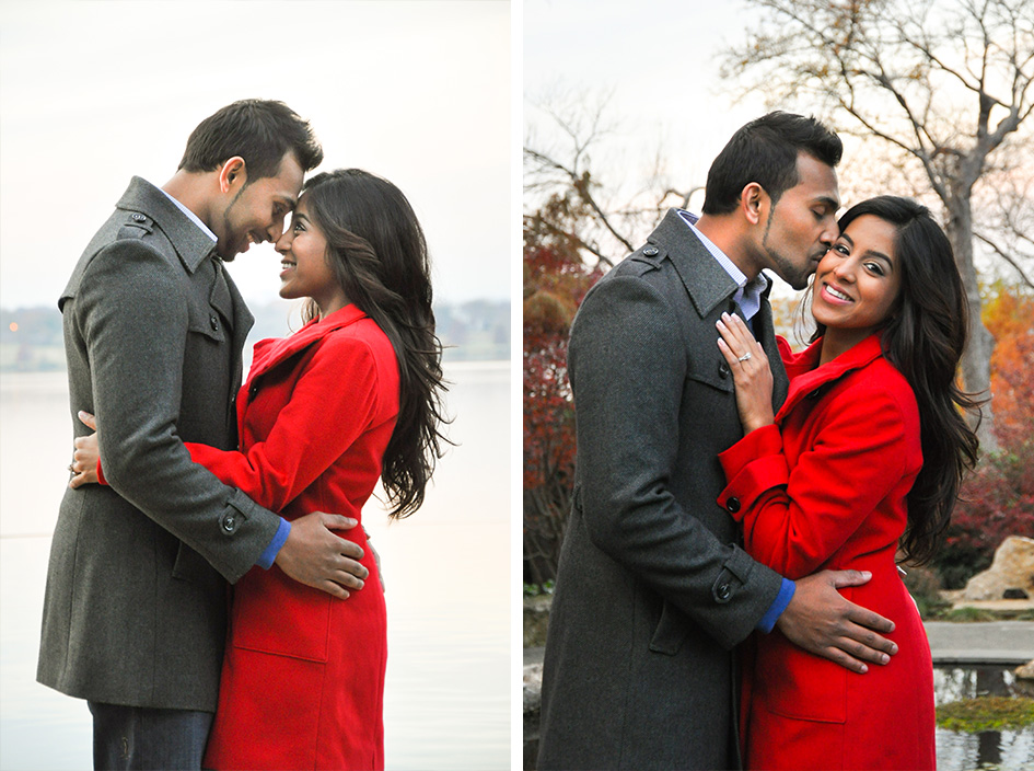 Engaged Couple kissing in the park